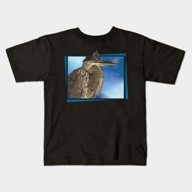 Blue heron Kids T-Shirt by obscurite